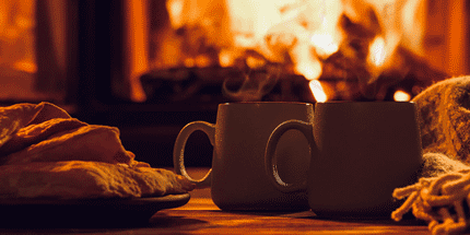 drinking mugs near fireplace